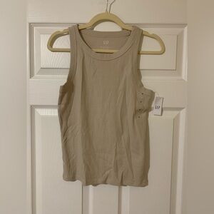 NWT GAP Women's Beige Ribbed High Neck Tank Top Small Casual‎ Summer Neutral